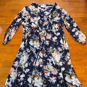 Women's Siren Lily Maternity Tie Waist Floral Navy Tunic Top Blouse 2XL